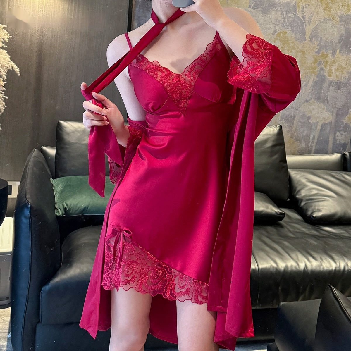 Silk Whisper | Ice Silk Lace Nightdress Set