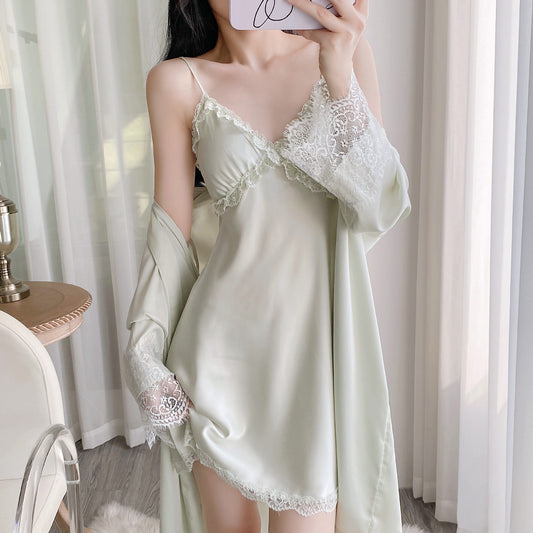 Serène Nuit | Ice Silk Slip Dress & Robe Set