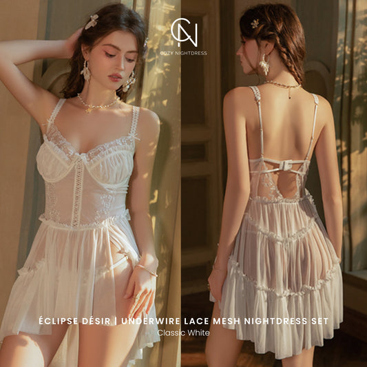 Éclipse Désir | Underwire Lace Mesh Nightdress Set