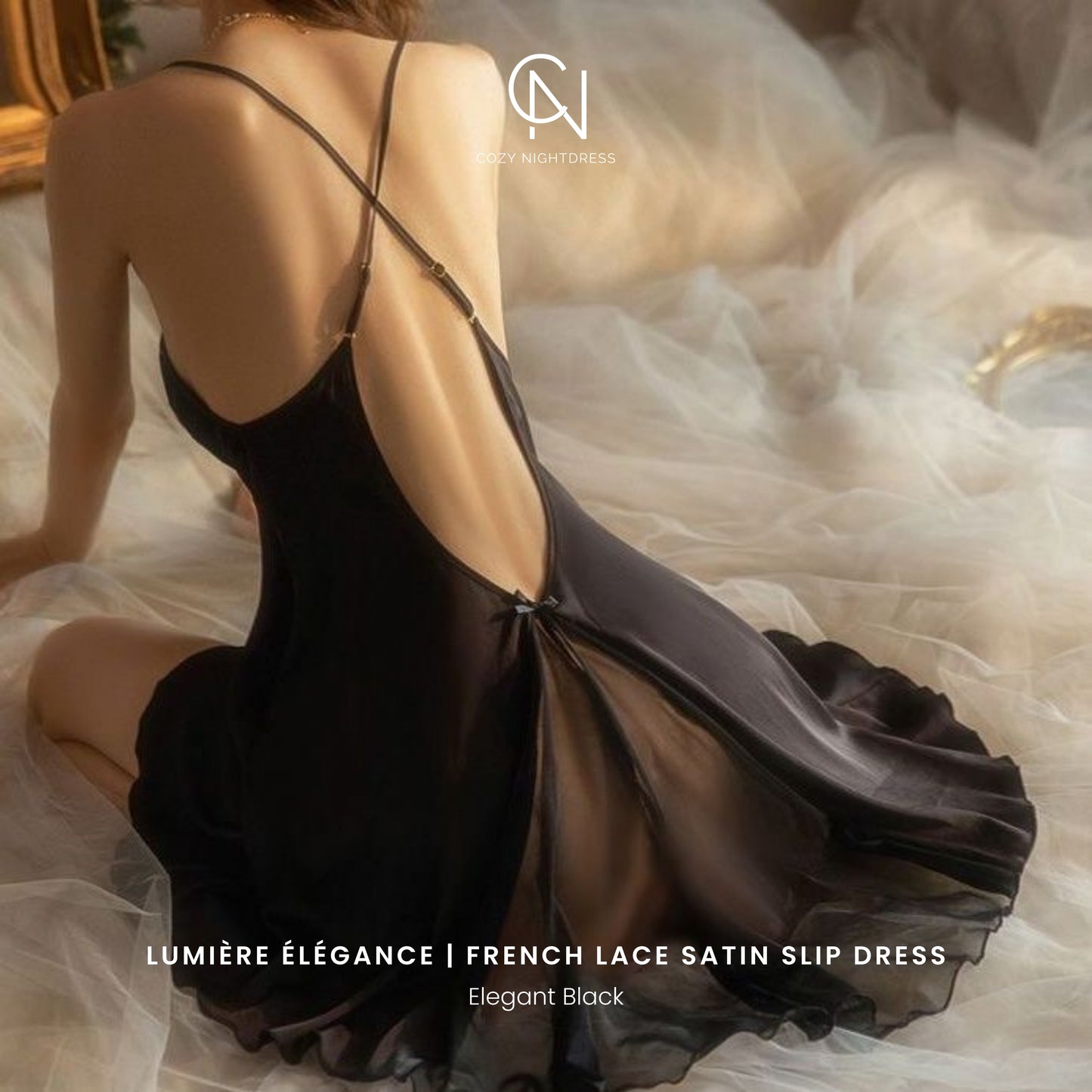 Lumière Élégance | French Lace Satin Slip Dress
