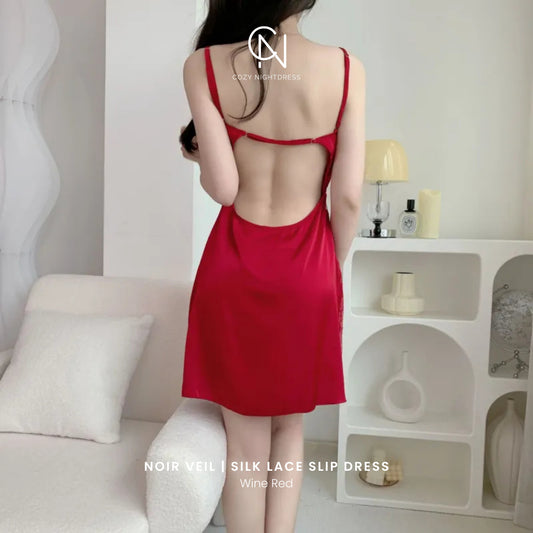 Noir Veil | Silk Lace Slip Dress