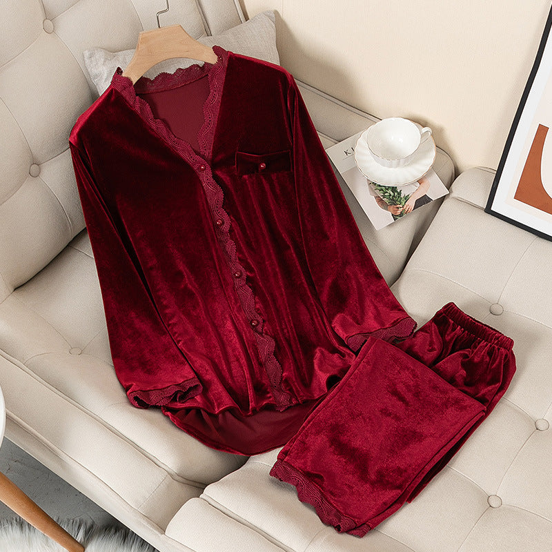 Bella | Plush Velvet & Lace Pajama Set
