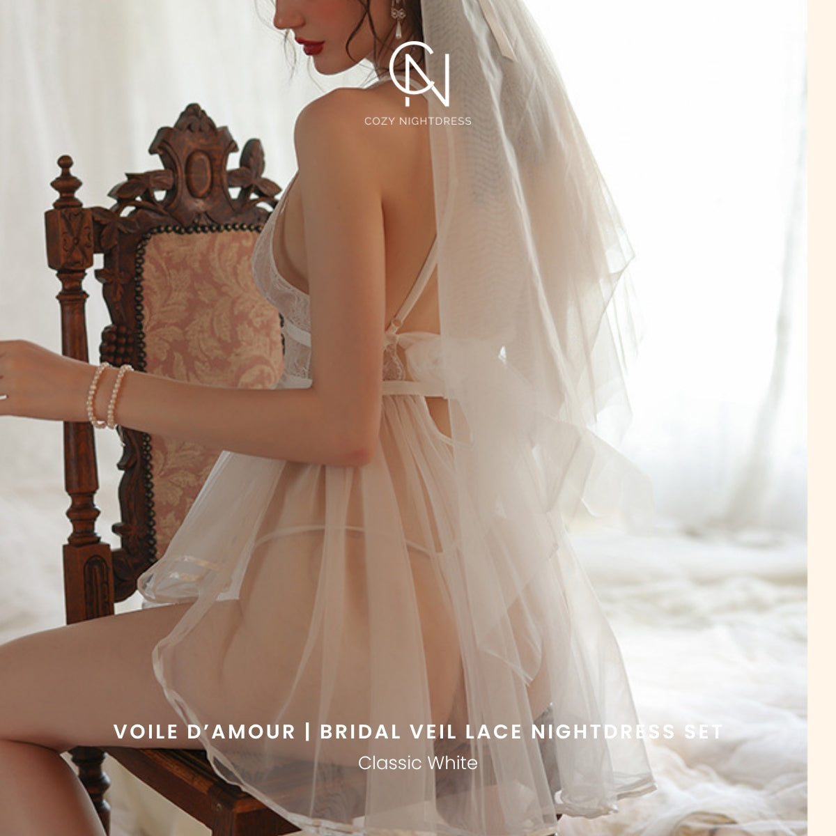 Voile d’Amour | Bridal Veil Lace Nightdress Set