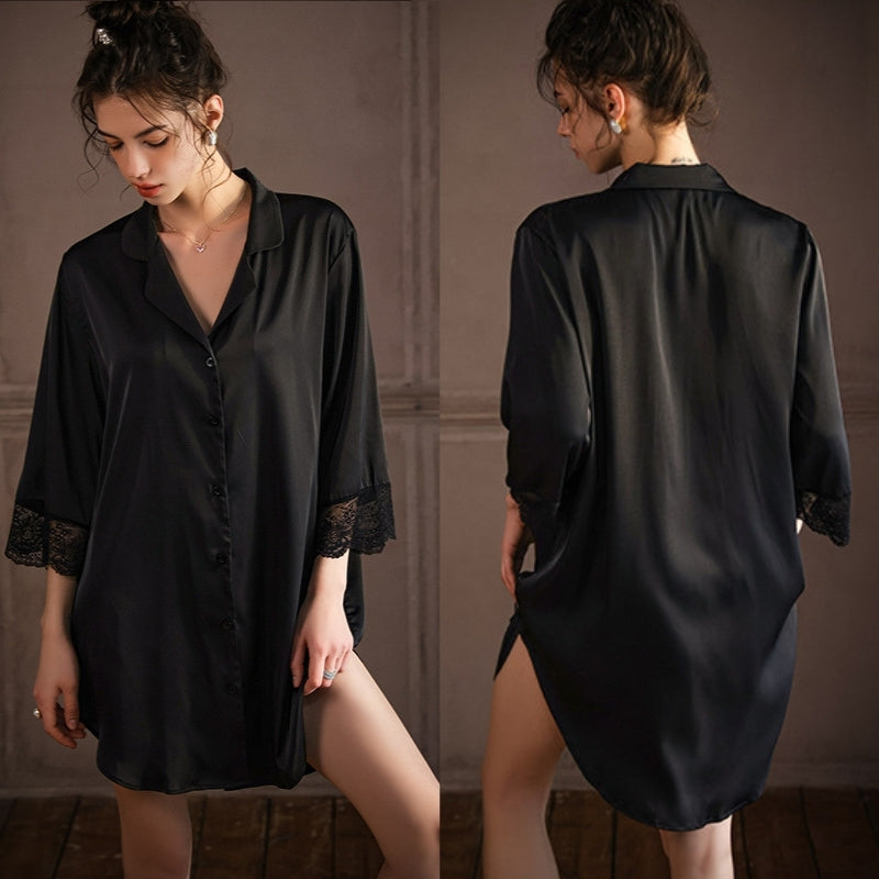 Audrey | Silky Boyfriend Shirt Nightdress