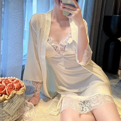 Silk Whisper | Ice Silk Lace Nightdress Set