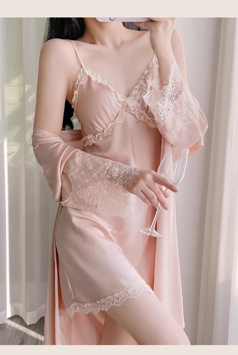 Serène Nuit | Ice Silk Slip Dress & Robe Set