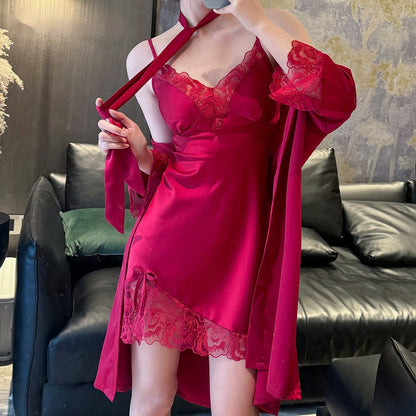 Silk Whisper | Ice Silk Lace Nightdress Set