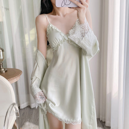 Serène Nuit | Ice Silk Slip Dress & Robe Set