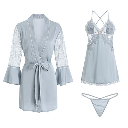 Amélie | Satin Lace Slip Dress Set with Matching Robe