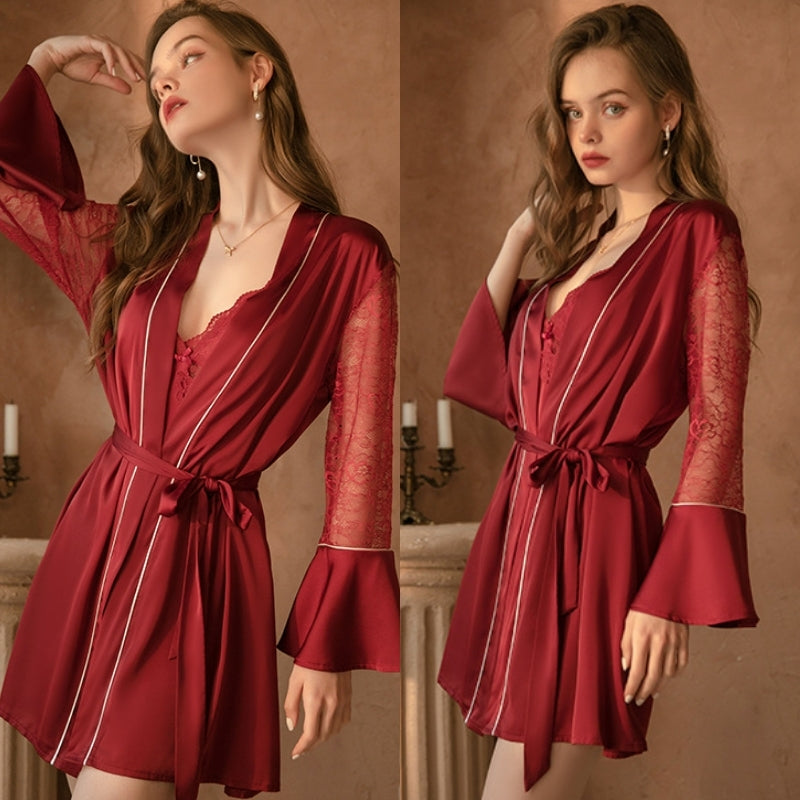 Amélie | Satin Lace Slip Dress Set with Matching Robe