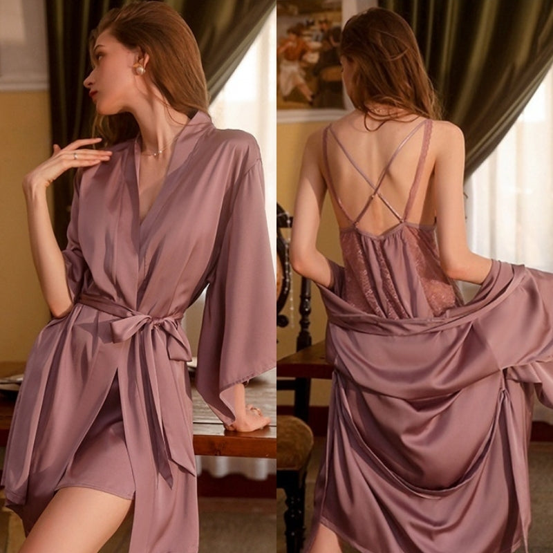 Amoura | French Lace Slip Dress with Matching Robe