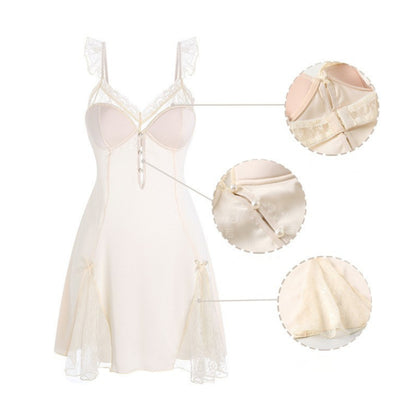 Belle Satin | Lace Deep-V Slip Dress with Matching Robe