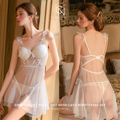 Chérie Pois | Polka Dot Mesh Lace Nightdress Set