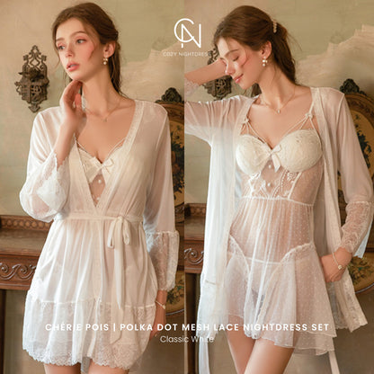 Chérie Pois | Polka Dot Mesh Lace Nightdress Set