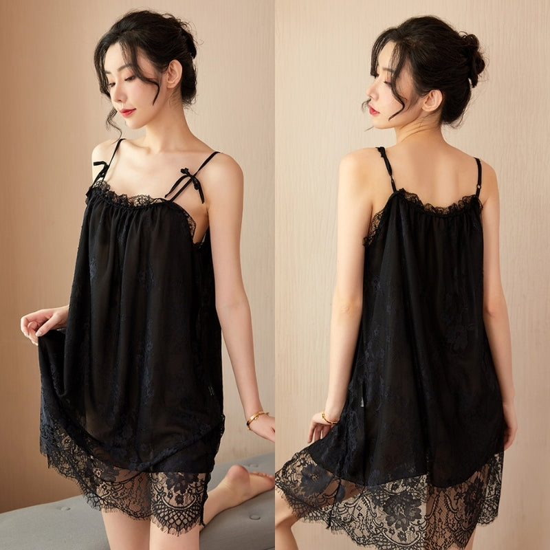 Éclat Lace | Sheer Off-Shoulder Lace Nightdress