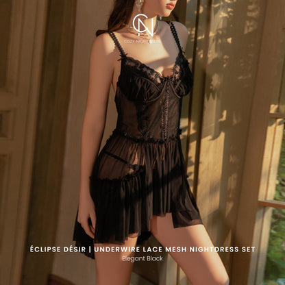 Éclipse Désir | Underwire Lace Mesh Nightdress Set