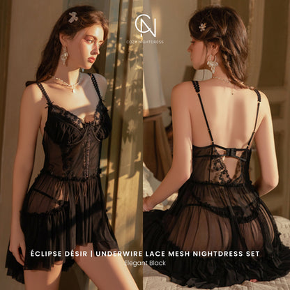 Éclipse Désir | Underwire Lace Mesh Nightdress Set