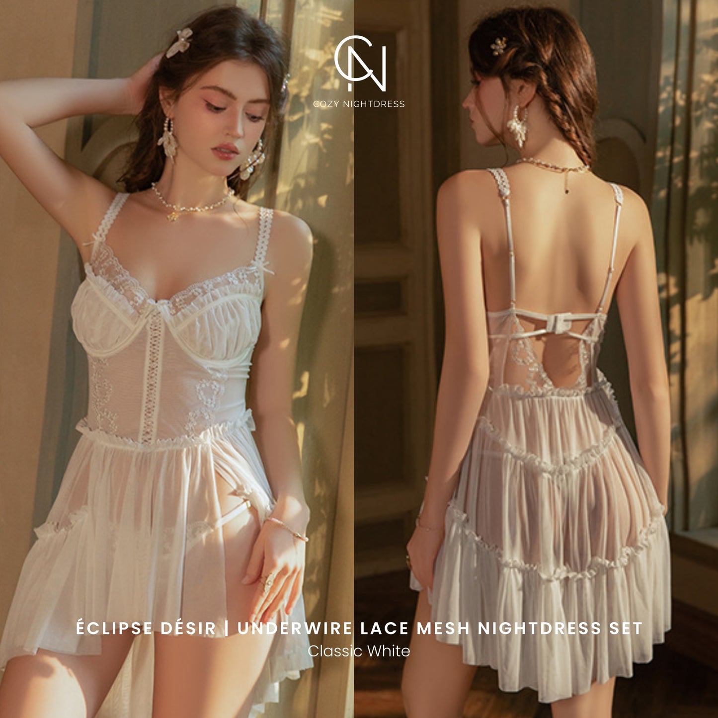 Éclipse Désir | Underwire Lace Mesh Nightdress Set