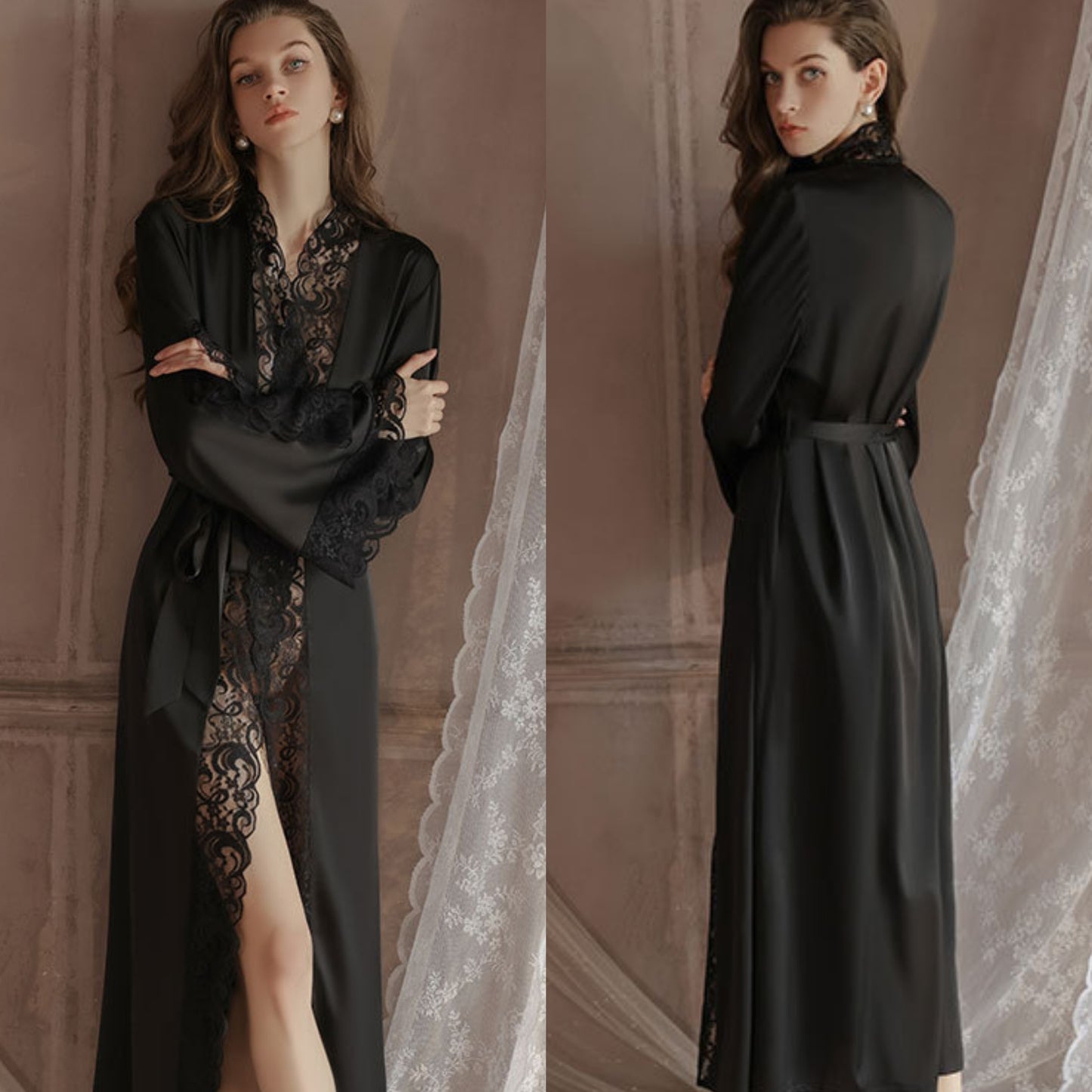 Été Glacé | Ice Silk Lace Long Robe Set