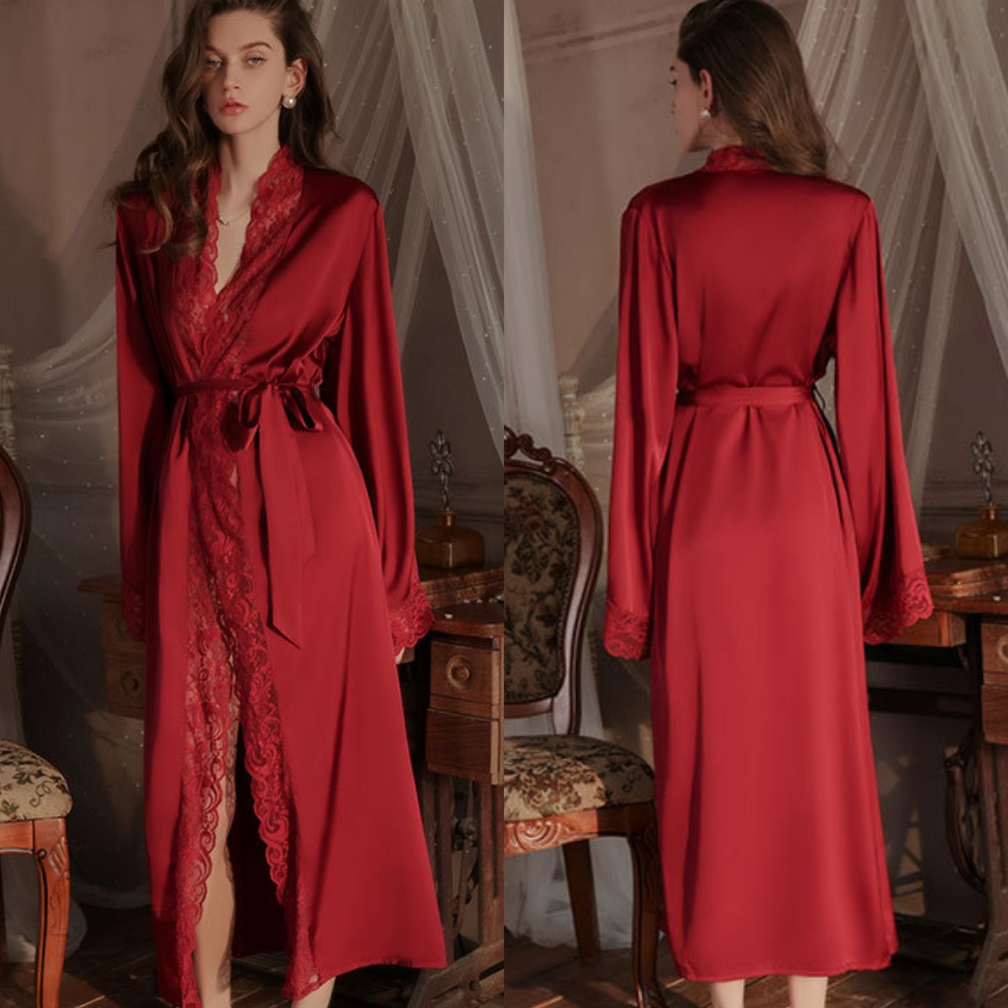 Été Glacé | Ice Silk Lace Long Robe Set