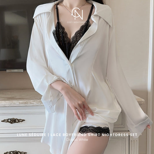 Lune Séduire | Lace Boyfriend Shirt Nightdress Set