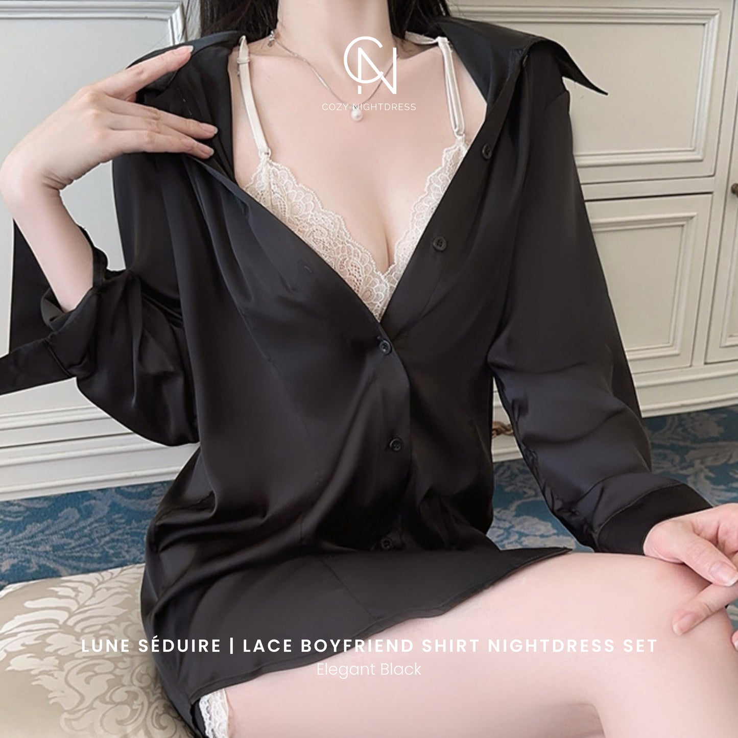 Lune Séduire | Lace Boyfriend Shirt Nightdress Set