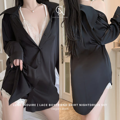 Lune Séduire | Lace Boyfriend Shirt Nightdress Set