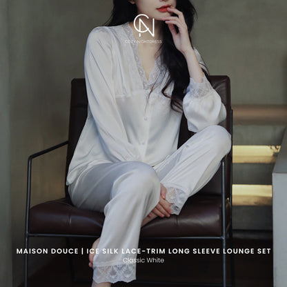 Maison Douce | Ice Silk Lace-Trim Long Sleeve Lounge Set