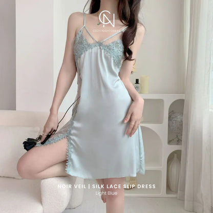 Noir Veil | Silk Lace Slip Dress