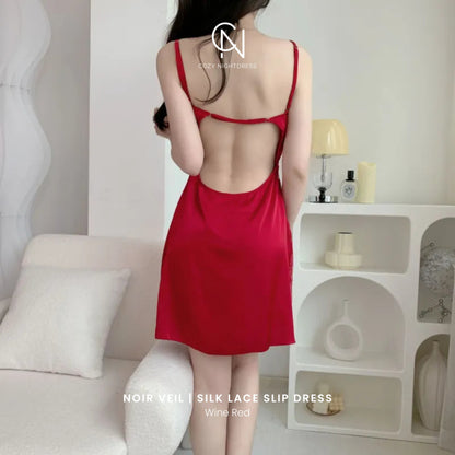 Noir Veil | Silk Lace Slip Dress