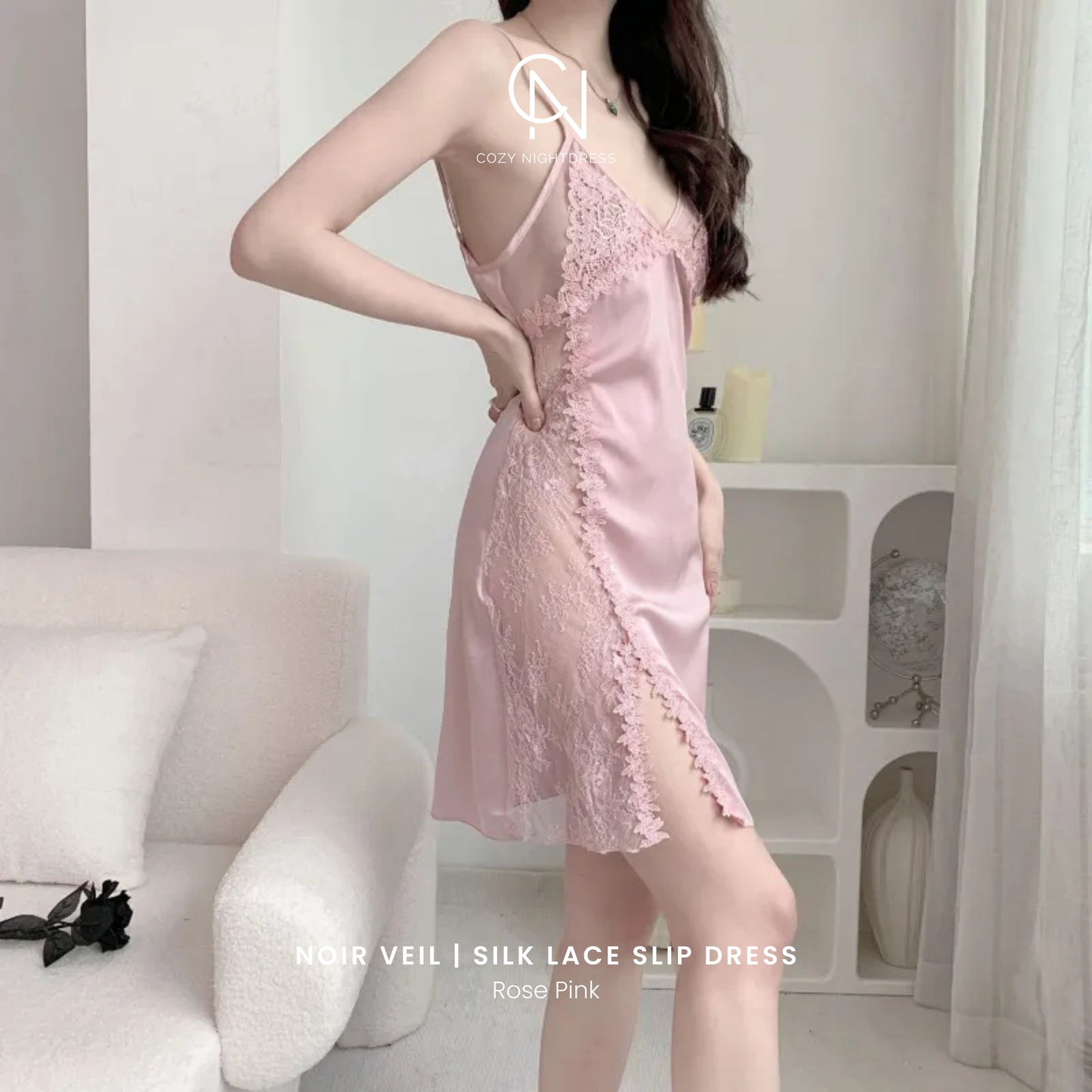 Noir Veil | Silk Lace Slip Dress