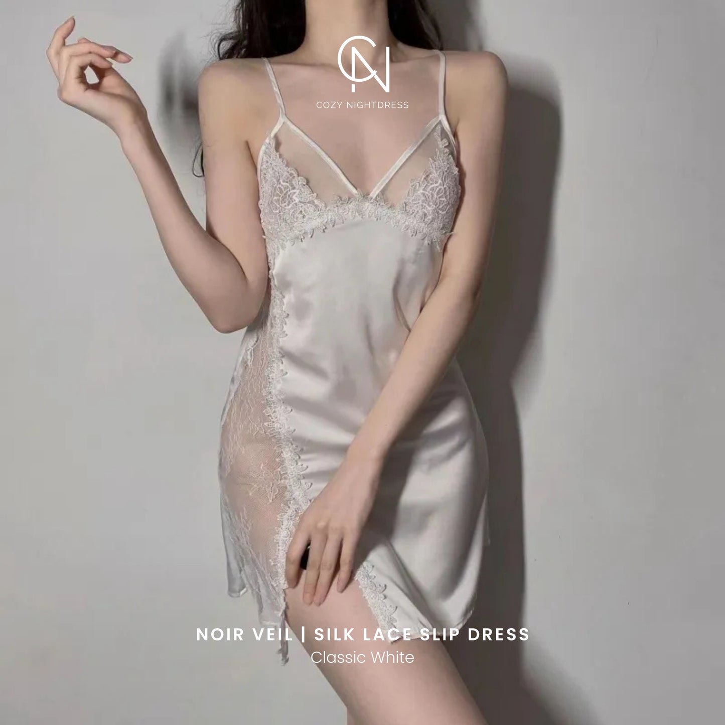 Noir Veil | Silk Lace Slip Dress