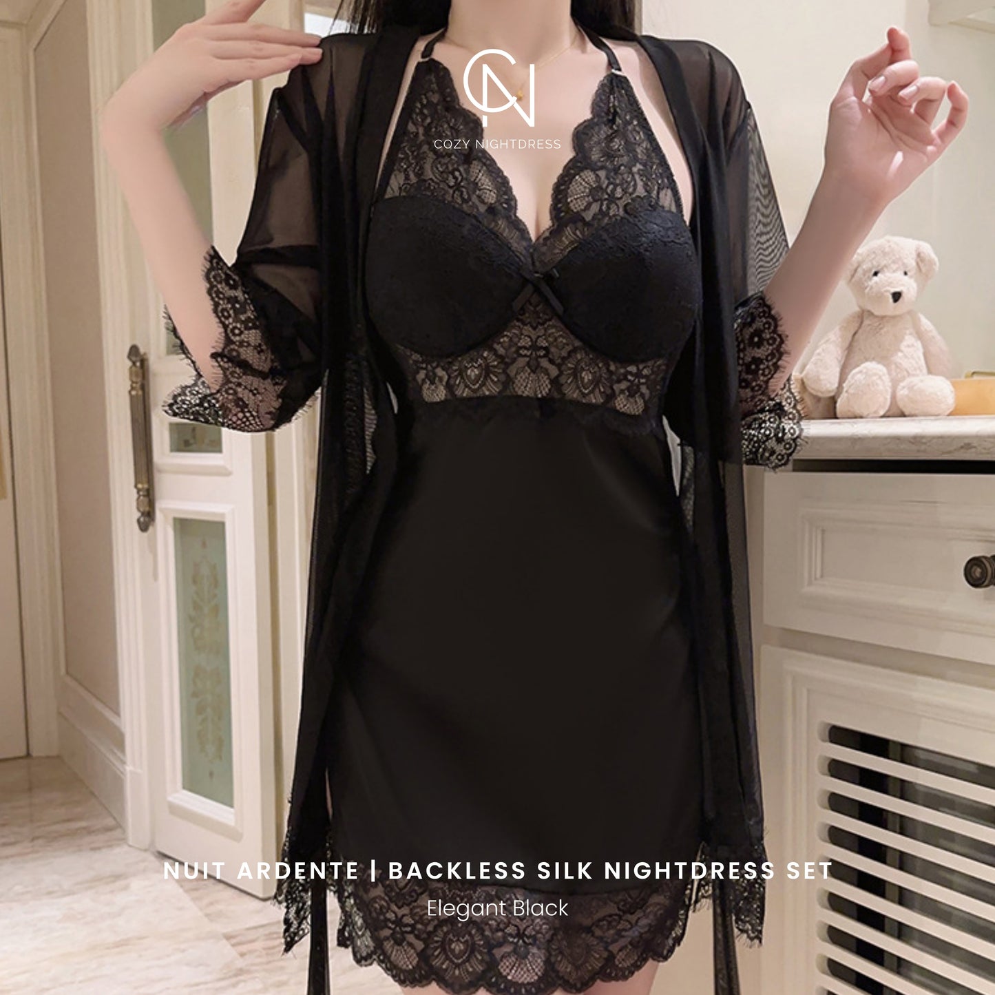 Nuit Ardente | Backless Silk Nightdress Set
