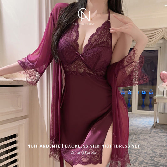 Nuit Ardente | Backless Silk Nightdress Set