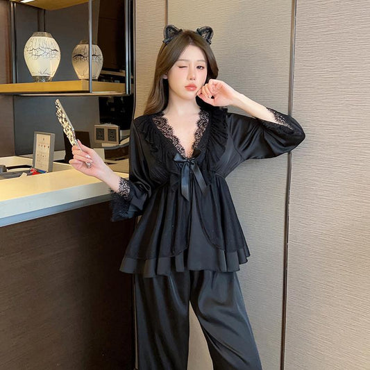 Noire | Lace Peplum & Satin Pant Set