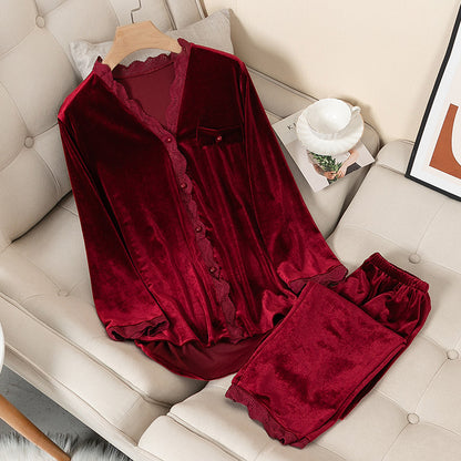 Bella | Plush Velvet & Lace Pajama Set