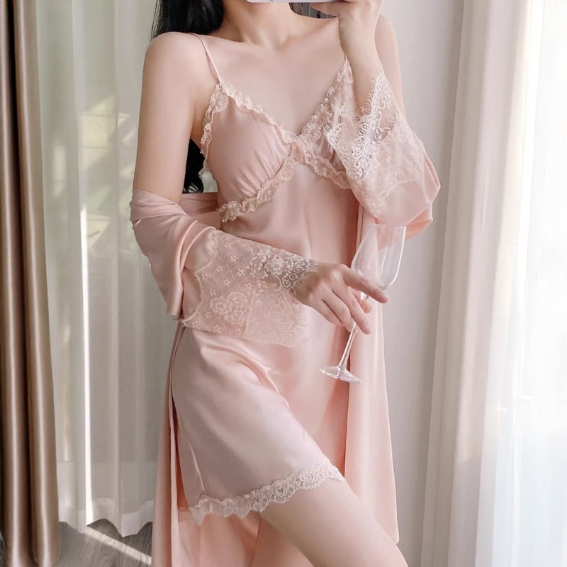 Serène Nuit | Ice Silk Slip Dress & Robe Set