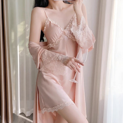 Serène Nuit | Ice Silk Slip Dress & Robe Set