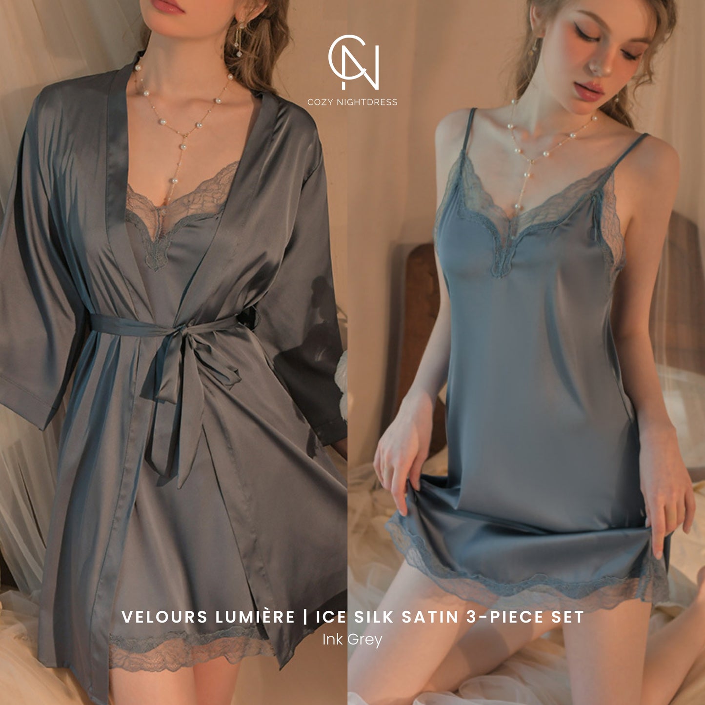 Velours Lumière | Ice Silk Satin 3-Piece Set