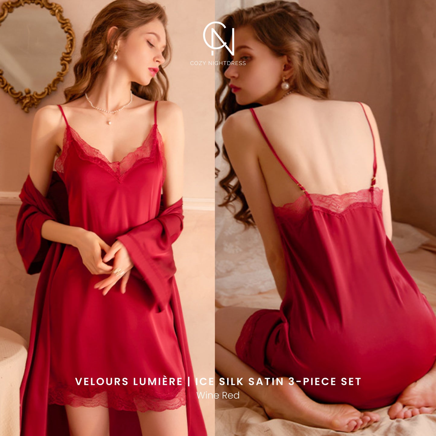 Velours Lumière | Ice Silk Satin 3-Piece Set