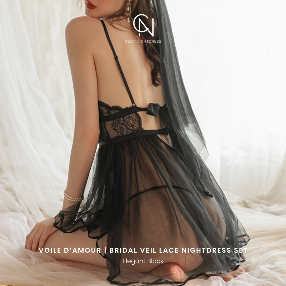 Voile d’Amour | Bridal Veil Lace Nightdress Set