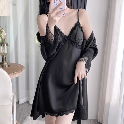 Serène Nuit | Ice Silk Slip Dress & Robe Set